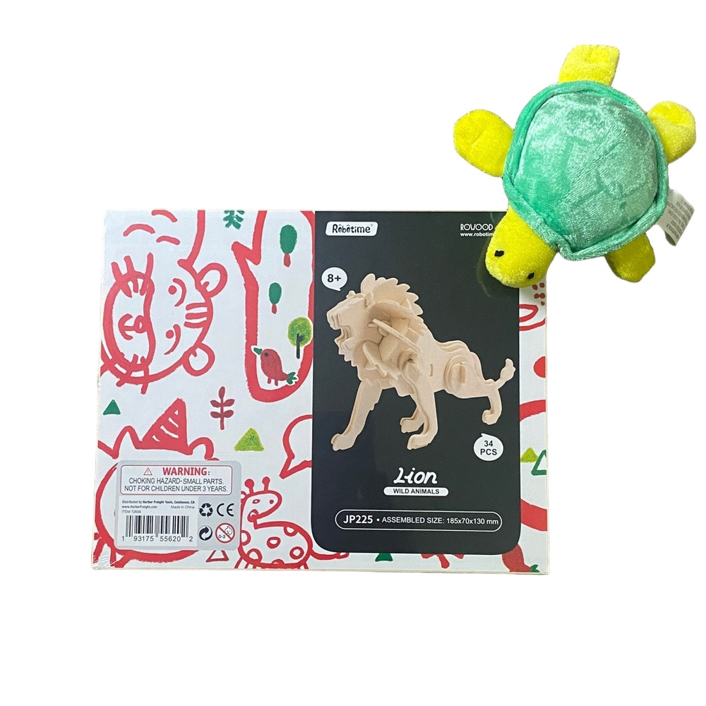 🎁3D Wooden Puzzle - Lion - 34 Pieces Wild Animal Series by Robotime + Turtle